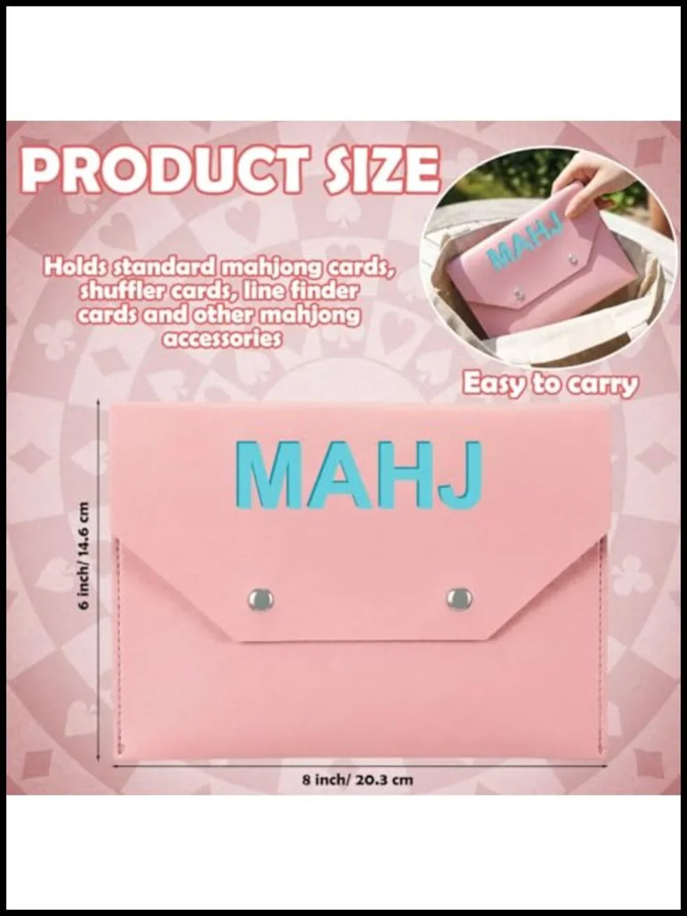 Leather Mahjong Card Holder Case with Magnetic Button, 8x6 Inch